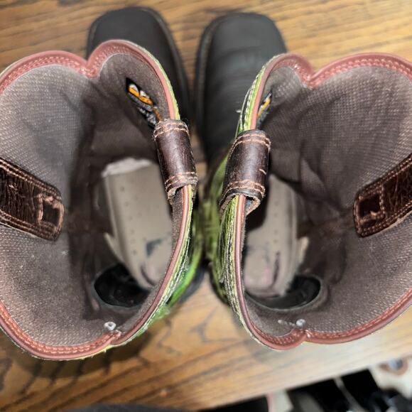 Ariat Workhog Square Toe Western Work Boots Men’s 9.5D Brown/Green Leather - Picture 6 of 8